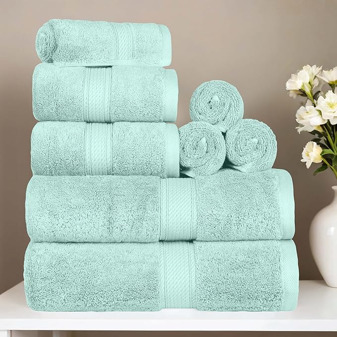 SUPERIOR Egyptian Cotton Pile 8 Piece Towel Set, Includes 2 Bath, 2 Hand