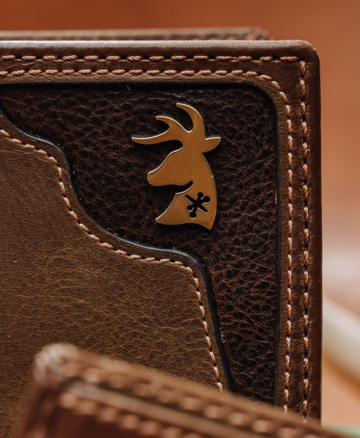 House of Jack Co. Deer Ornament Long Bifold Wallet for Men, Full Grain Cowhide Leather Rodeo Wallet, Hunting & Outdoorsman Tall Wallet, Brown