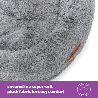 Silentnight Donut Calming Dog Bed – Calming Dog Cat Pet Bed Anxiety Relief Soft Fluffy Doughnut Pillow – Easy Clean Machine Washable Luxury Plush Dog Pillow Basket – 85 cm – Grey