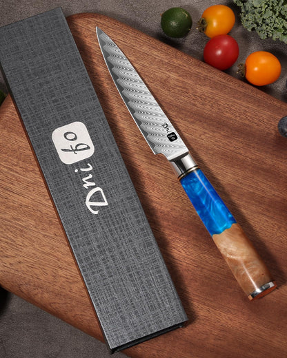 Dnifo Kitchen Utility Knife 5 Inch, Japanese VG10 Steel Damascus Paring knife, Small Kitchen chef Knife with Gift Box and Resin Wood Handle, Ideal Birthday Gift for Men and Women