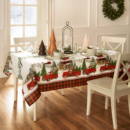 Elrene Home Fashions Vintage Truck Christmas Tree Farm Polyester Tablecloth, 60"X84", Rectangle