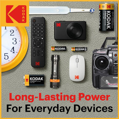 Kodak Xtralife 60-Pack AA Batteries, Double A Alkaline Battery Pack, 1.5V, 10-Year Shelf Life, LR6, Ideal for High-Drain Devices, 12x More Power, Plastic Free Cardboard Outer Carton