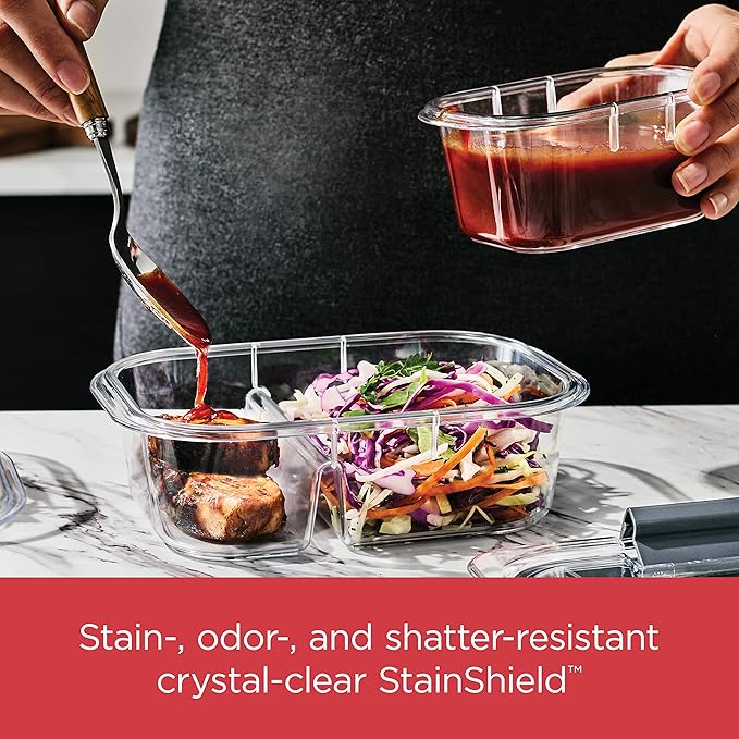 Rubbermaid Brilliance Meal Prep Containers, 2-Compartment Food Storage