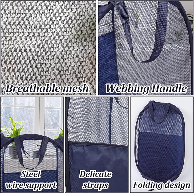 6Pcs Pop up Hampers for Laundry Foldable Mesh Laundry Hamper Baskets