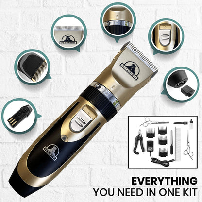 Pet Union Professional Dog Grooming Kit - Rechargeable, Cordless Pet Grooming Clippers & Complete Set of Dog Grooming Tools. Low Noise & Suitable for Dogs, Cats and Other Pets (Gold)