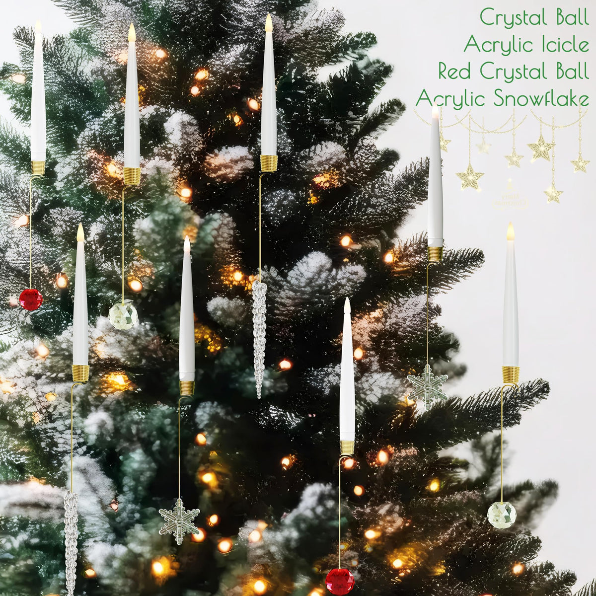 JOIONE Flameless Christmas Tree Candles with Remote, 12 Pack Battery Operated LED Candles for Christmas Tree Flickering Flame for Xmas Indoor Decor - Acrylic Icicles Hook