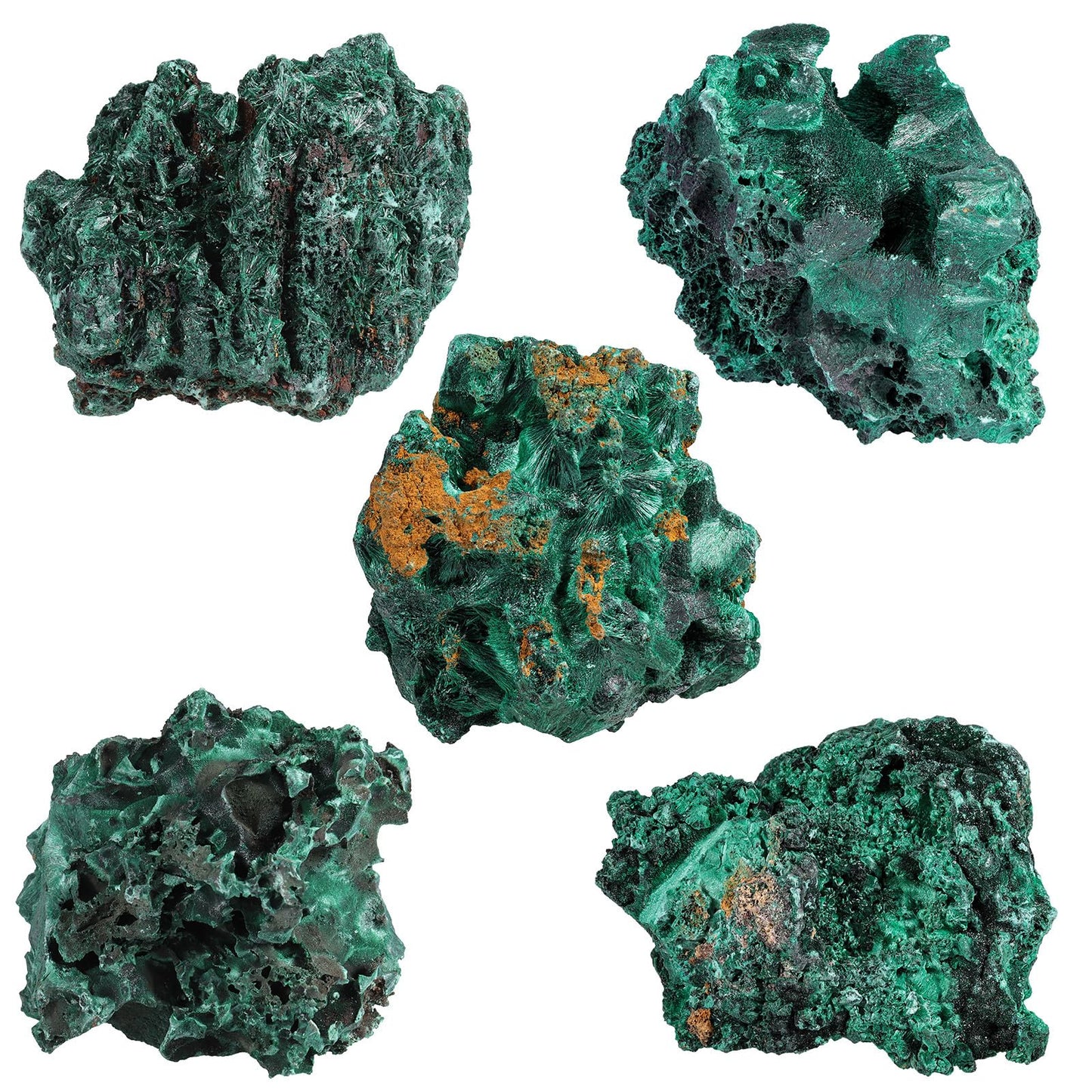 Rockcloud Natural Malachite Raw Stone Irregular Ornament Healing Crystal Stone for Home Office Decoration, 0.88 lb to 1.10 lb