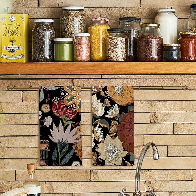 Abstract Floral Kitchen Dish Towels