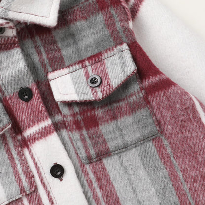 YOUNGER STAR Toddler KidsBaby Boys Hooded Plaid Shirt Classical Shirt Hooded Jacket Fall Winter Clothes (Wine red gray large grid, 3-4T)