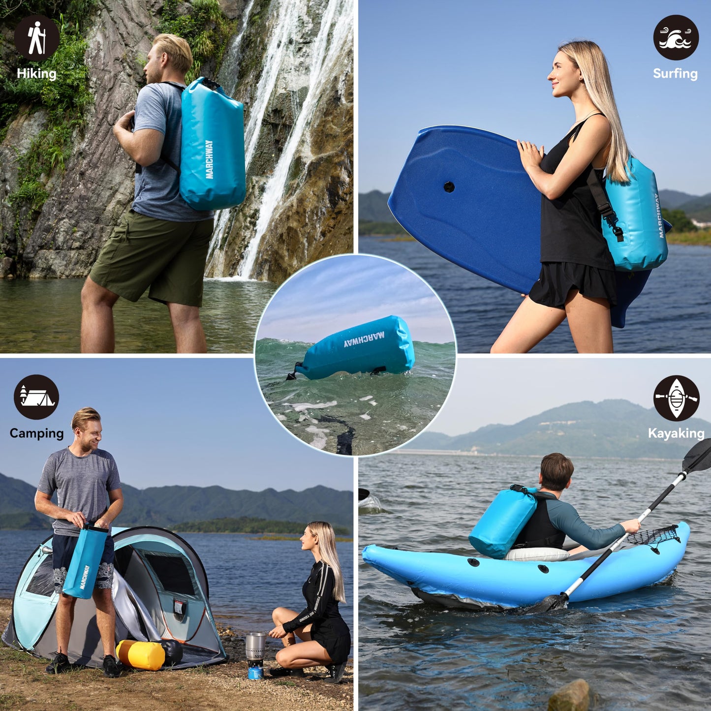 MARCHWAY Floating Waterproof Dry Bag Backpack 5L/10L/20L/30L/40L, Roll Top Sack Keeps Gear Dry for Kayaking, Rafting, Boating, Swimming, Camping, Hiking, Beach, Fishing (Teal, 10L)