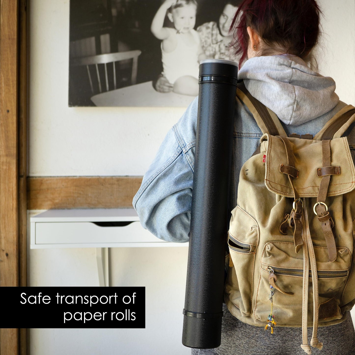 OfficeTree Art Tube Storage Black A0 - Poster Carrier for Transport and Storage - Drawing Tube - Adjustable Length and Carry Strap - Storage Tubes
