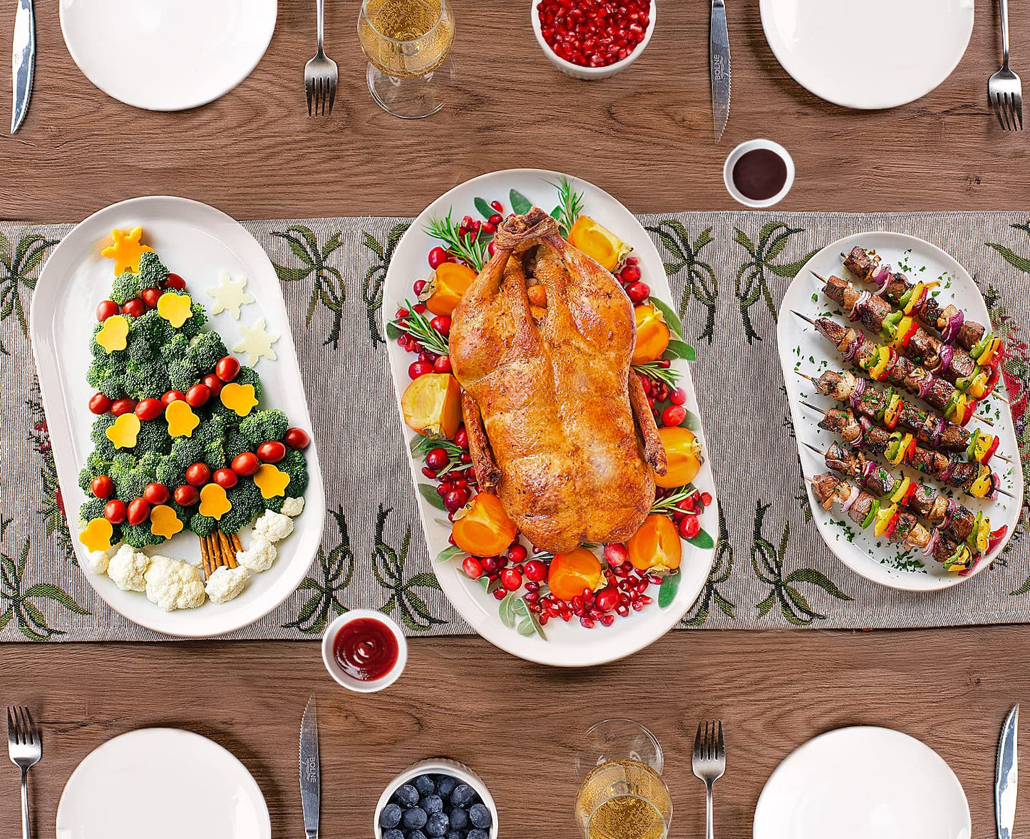 Taeochiy Large Oval Serving Platter Set of 3 (16"/14"/12") - White Ceramic Turkey Platters for Entertaining, Party Serving Tray, Oven Dishwasher Safe
