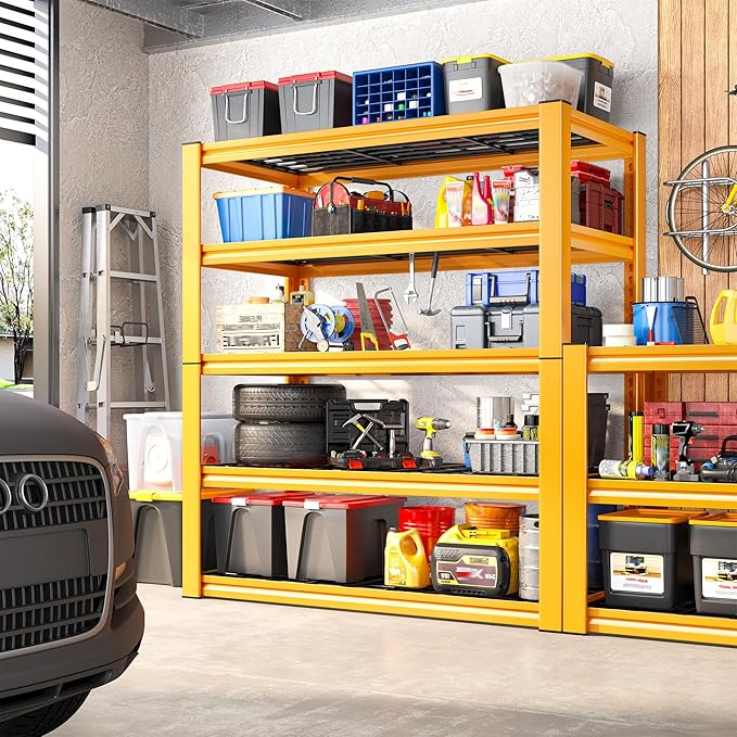 REIBII Garage Shelving Load 3200LBS, 5-Tier Storage Shelves, Adjustable Heavy Duty Metal Shelving Unit for Pantry, Basement, Warehouse, 72" H x 36" W x 16" D, 2PC
