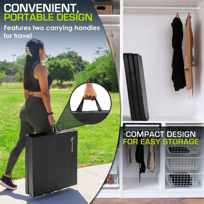 ProsourceFit Tri-Fold Folding Thick Exercise Mat 6’x2’ with Carrying Handles for MMA, Gymnastics Core Workouts