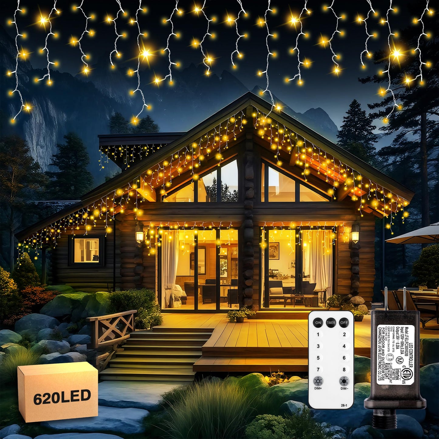 Xahpower 622 LED Icicle Lights Outdoor, Plug in 59ft Waterproof Christmas String Lights, Remote & Timer, Decoration for Wedding, Garden