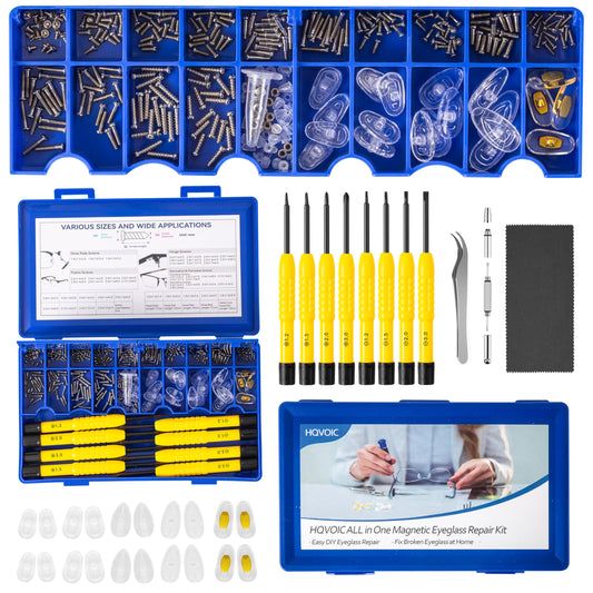 Upgraded All-in-One Magnetic Eyeglass Repair Tool Kit with Screws, Glasses Fixing Kit with Precision Screwdriver Set, Eyeglass Nose Pads and Tweezer for Travel, Gift, Christmas
