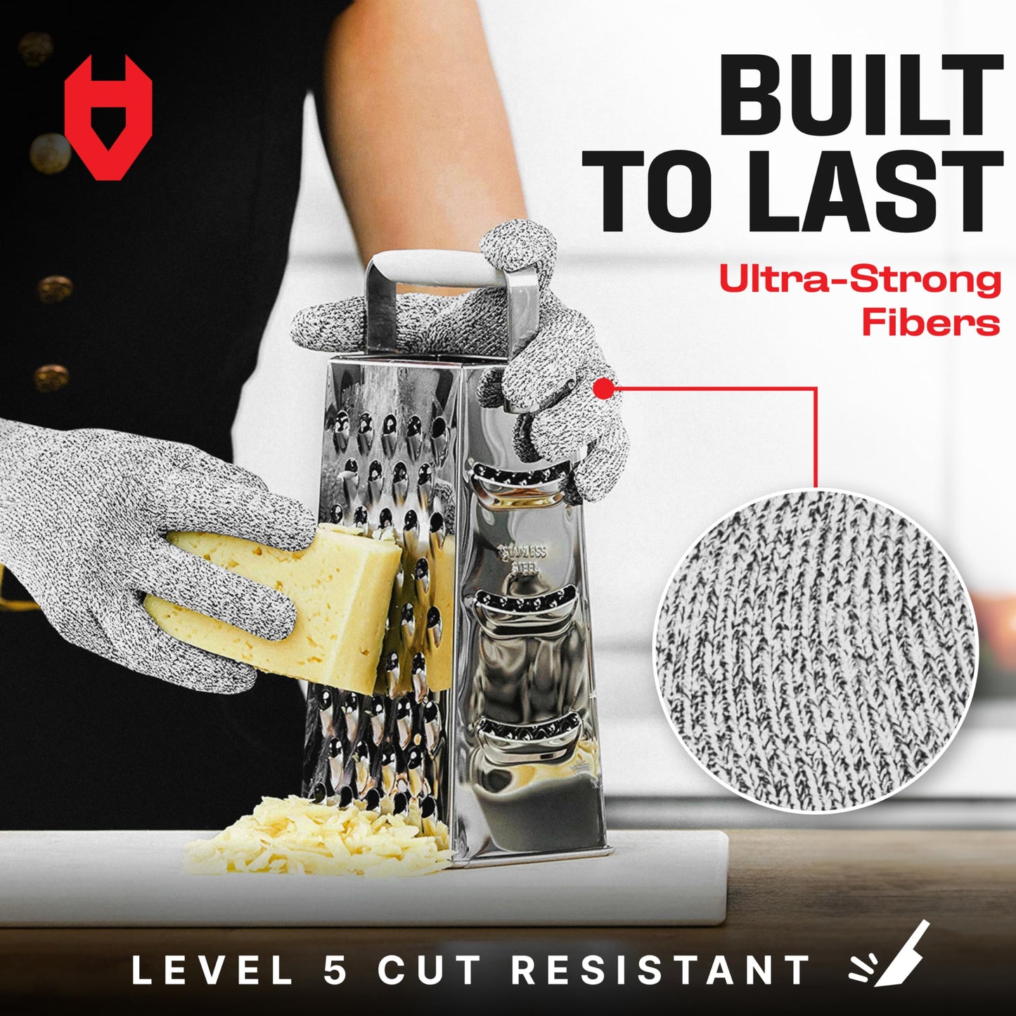 NoCry Premium Cut Resistant Gloves Food Grade — Level 5 Protection; Ambidextrous; Machine Washable; Superior Comfort and Dexterity; Lightweight Protective Gloves; Complimentary eBook