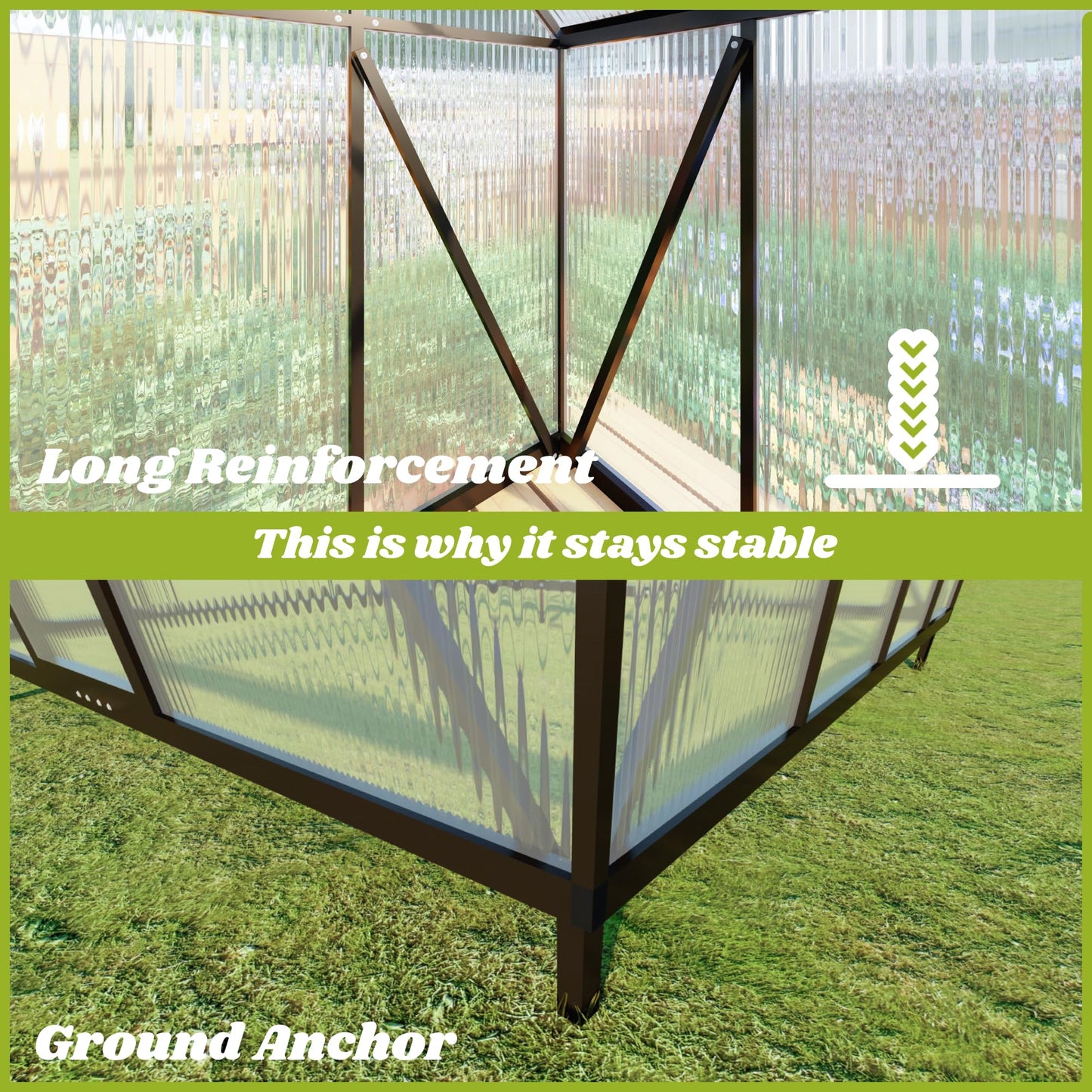 8x10 FT Greenhouse for Outdoors, Polycarbonate Greenhouse with Quick Setup Structure and Roof Vent, Aluminum Large Walk-in Green House for Outside Garden Backyard,Charcoal Black