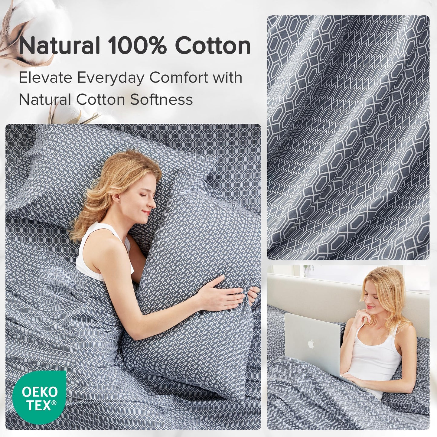 Comfort Spaces 100% Cotton Sheet Set Breathable, Lightweight, Soft with 14" Elastic Pocket Fits up to 16" Mattress, All Season Cozy Bedding, Matching Pillow Case, King Diamond Blue 4 Piece