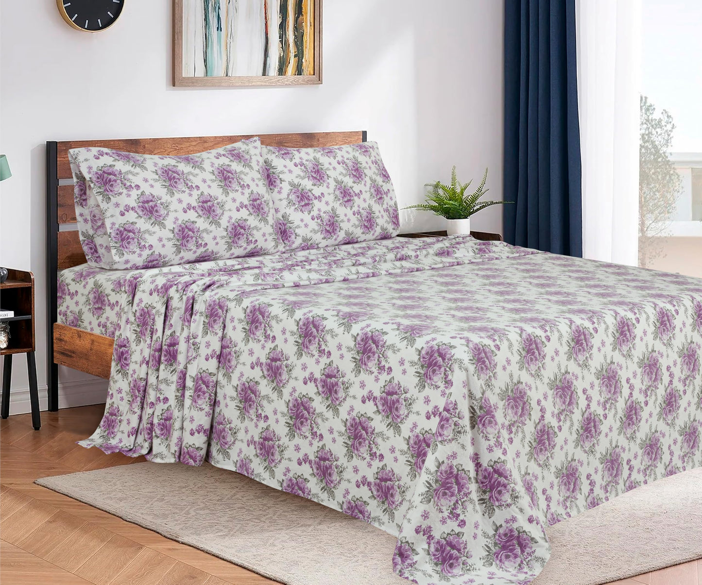 Bliss Casa 4 Piece 100% Cotton Flannel Sheets Queen Size Bed Set - Warm & Extra Soft - Deep Pockets, Breathable, All Seasons Comfy - Double Brushed Bed Sheet (Sabrina)