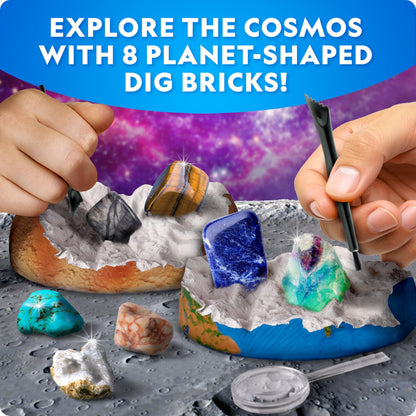 National Geographic Ultimate Space Gemstone Dig Kit – 8 Planet-Shaped Bricks with 16 Real Rock & Gemstone Specimens, Gems for Kids, Excavation Digging Activity, Gem Mining Kit