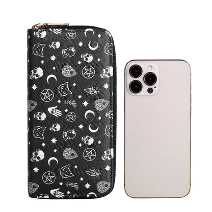 Nabegum Halloween Skull Wallets for Women Large Capacity 2 Zipper Around Gothic Wallet Ladies Goth Purse Credit Card Holder (Skull)
