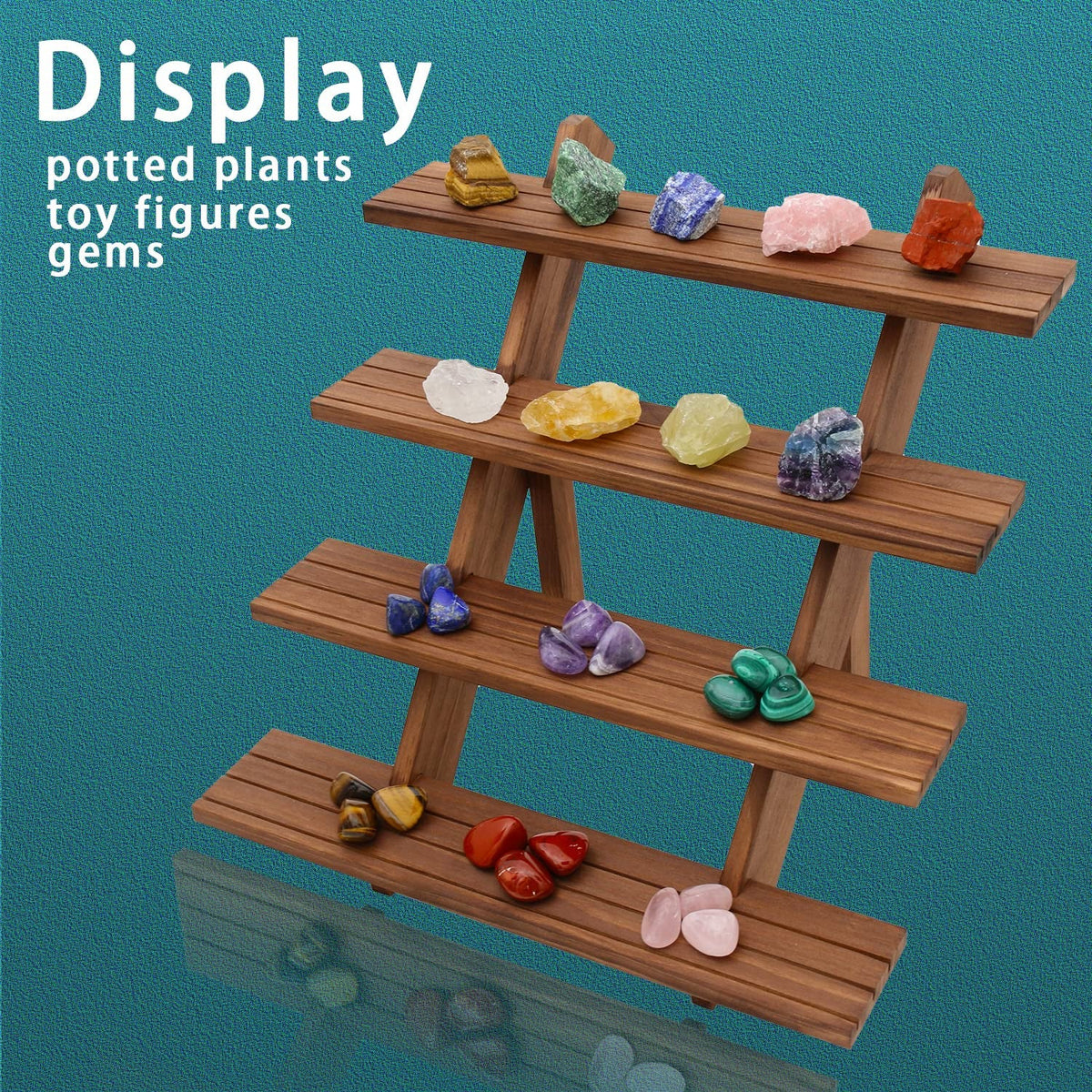 Auroal 51pcs 4-Tier Wood Earring Display Stand, Retail Display Riser Earring, Ring Holder Stand, Removable Countertop Small Merchandise Display Stand with 50 Pcs Earring Card (Light brown)