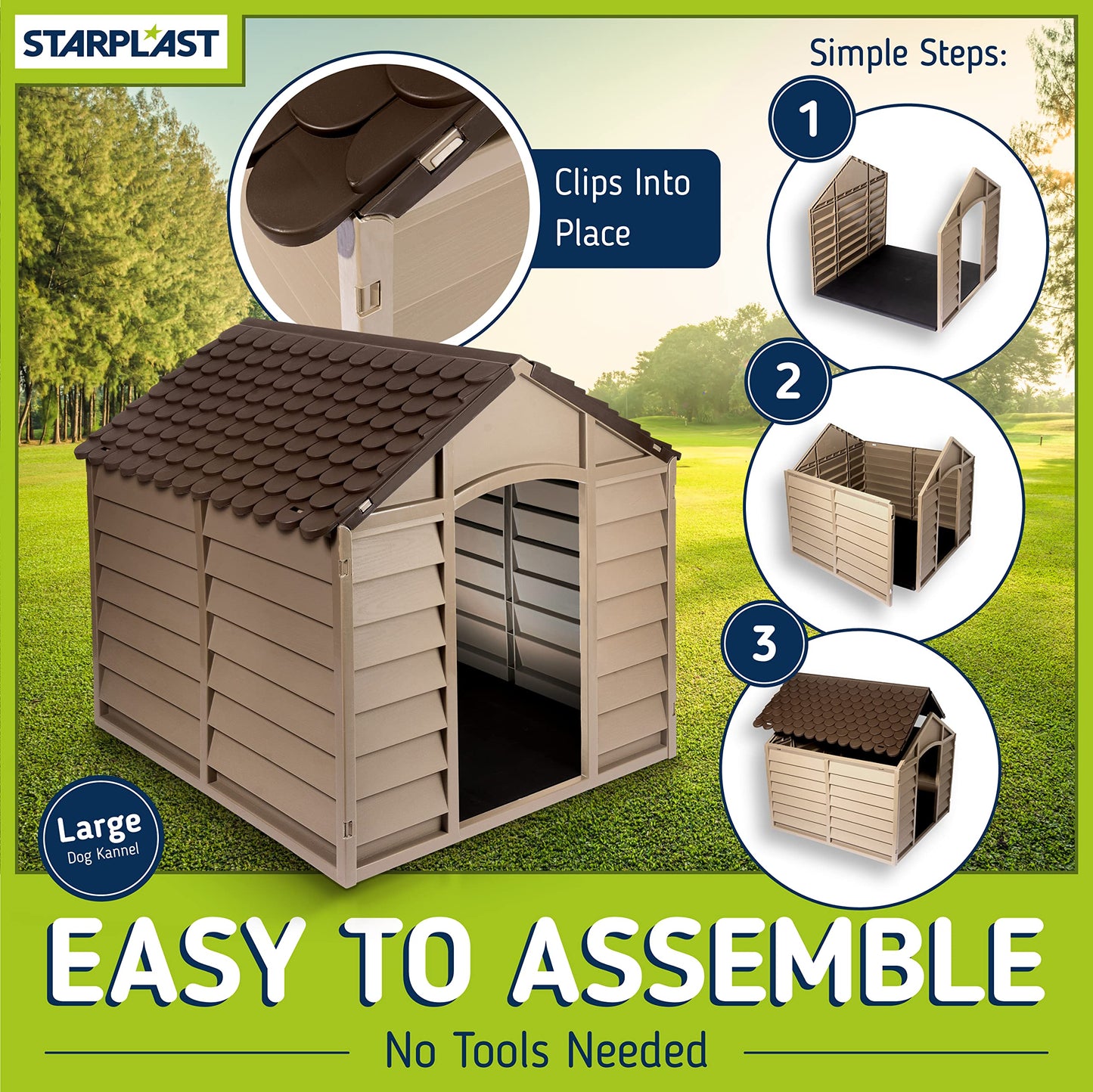 Starplast Large Dog Kennel: 1 Outdoor Plastic Pet House, Weather & Water Resistant, Easy to Assemble, 33.8 x 33.1 x 32.3 Inches, 2 Color Options 50-701