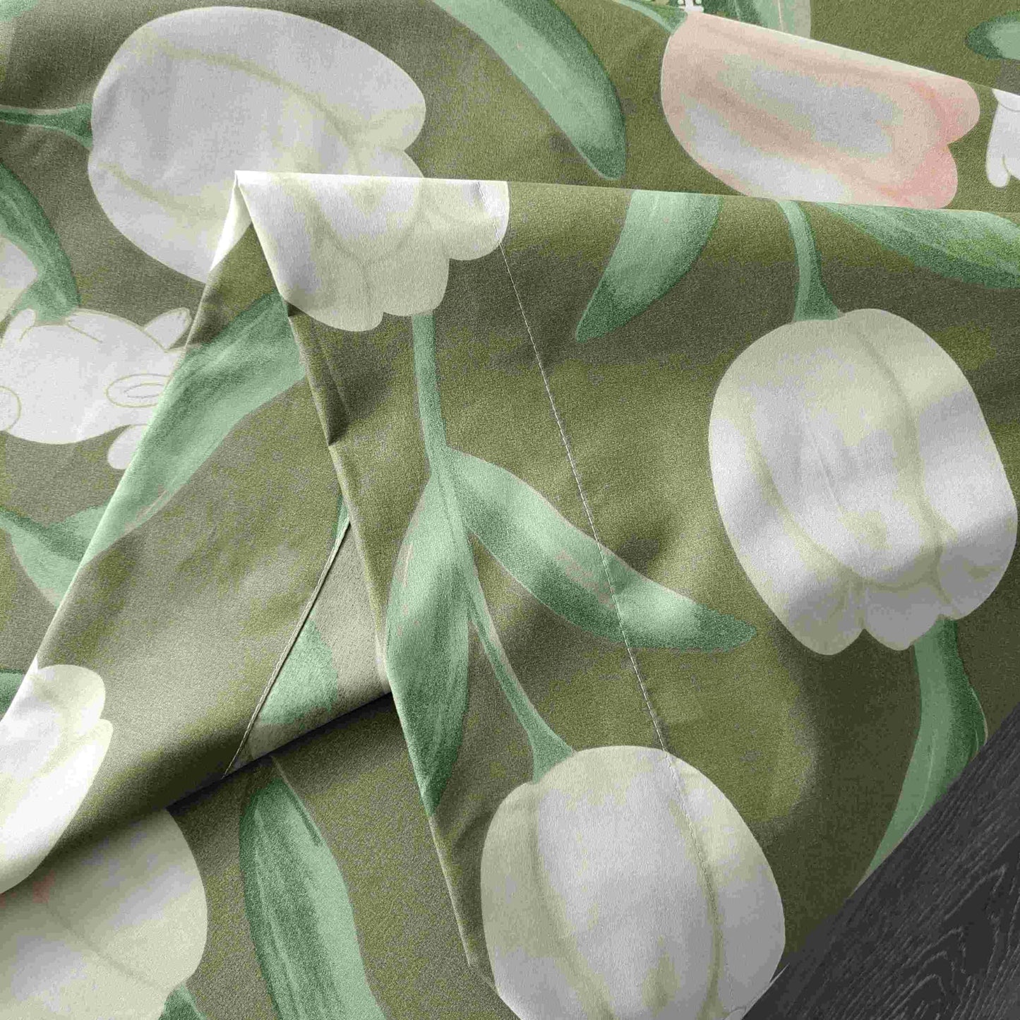 SDIII Green Floral Full Fitted Sheet with 2 Pillowcases, Deep Pocket Soft Microfiber Floral and Rabbit Sheet Full Size All Season
