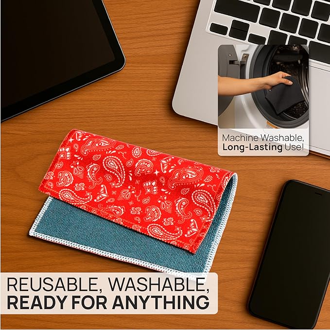 Quick Cloth Microfiber Glasses Cleaning Cloths – 5x7, Paisley Red, 2 Pack
