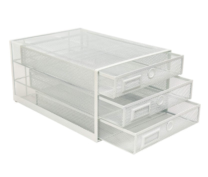 Exerz Paper Sorter 3 Drawer Wire Mesh A4 / Desk Multifunctional Desk Organiser/Multi-Layer Letter Tray - for Documents, Magazines, Notebooks and Letter (White)