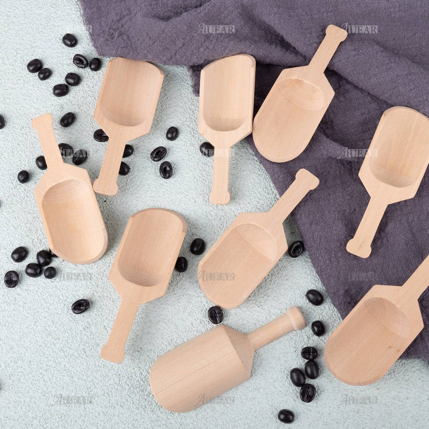 AUEAR, 10 Pack Mini Wooden Scoops for Bath Salts Candy Scoop