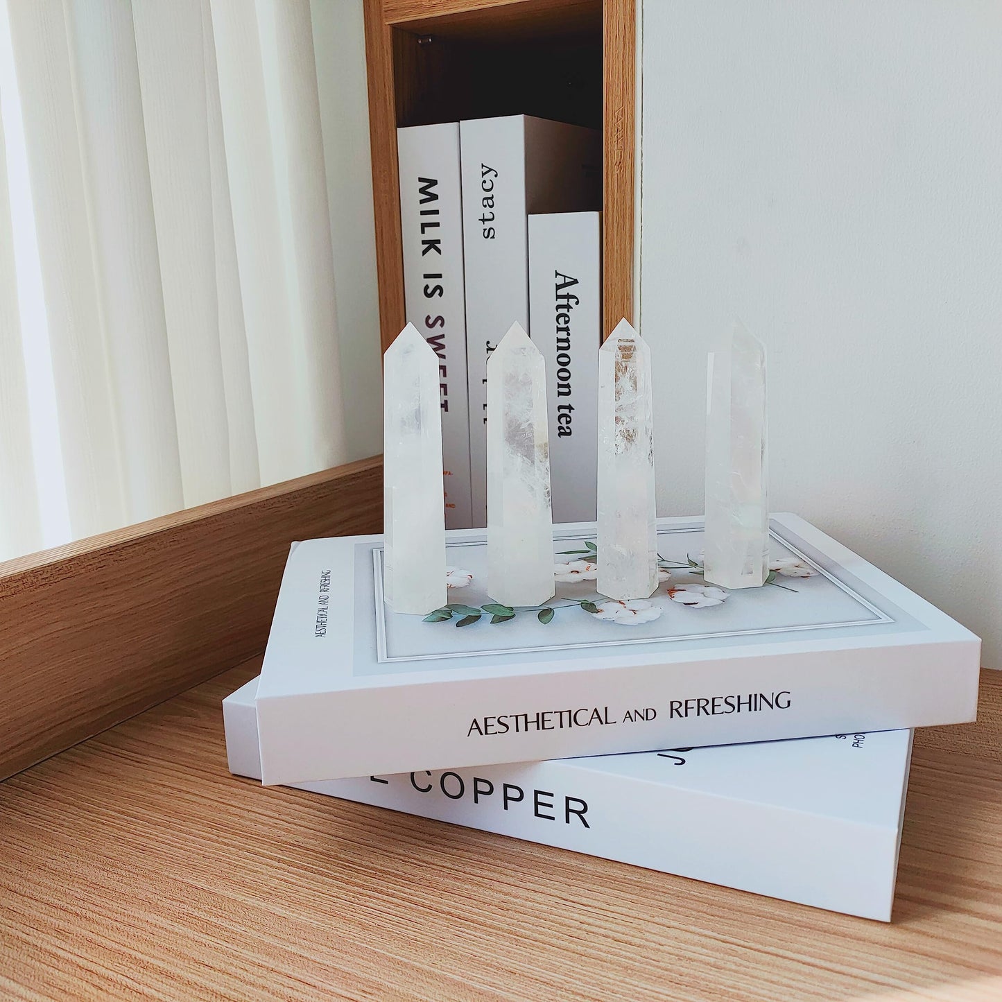 Luckeeper 4" Clear Quartz Crystal Wand Obelisk | Polished 6 Faceted Reiki Chakra Meditation Therapy,4PCS