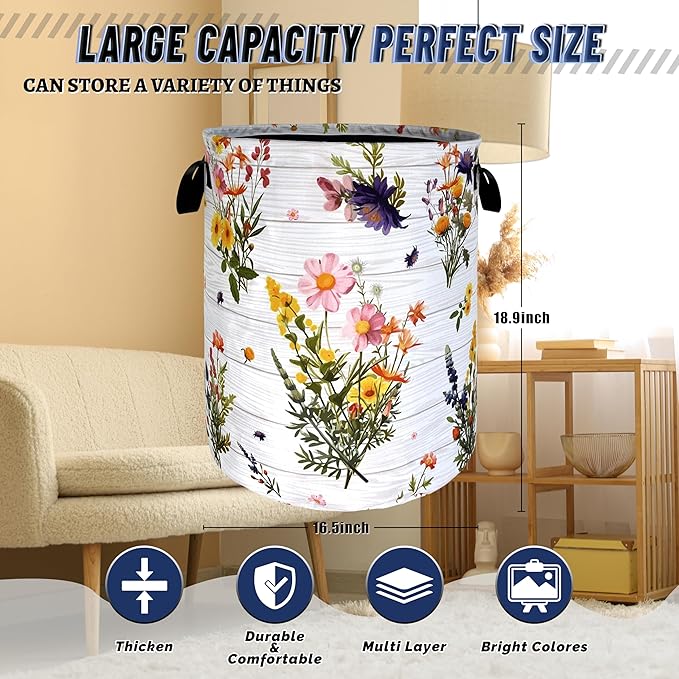 Hawaii Flowers Laundry Basket Foldable Oxford Cloth Colorful Floral Laundry