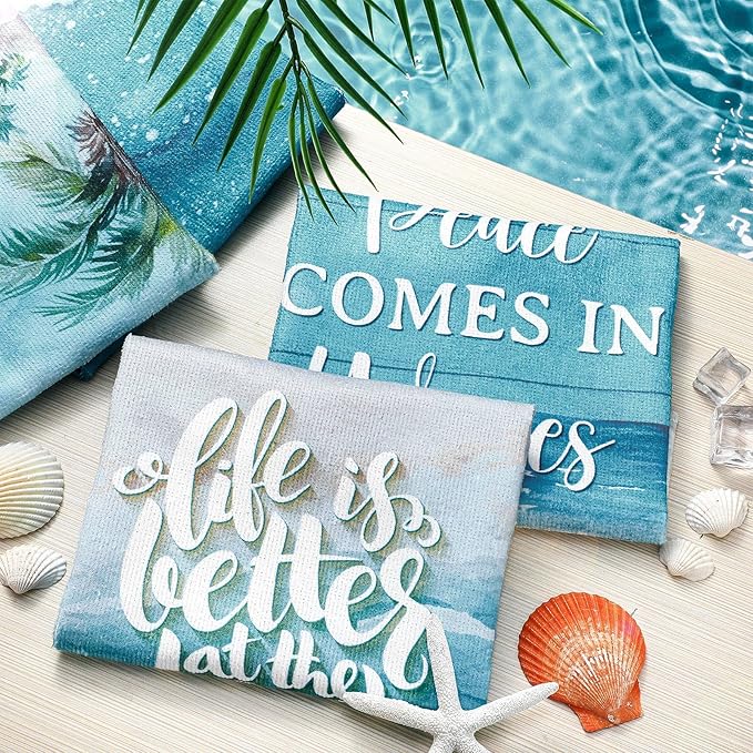 Bencailor 4 Pcs Summer Beach Kitchen Towels Nautical Coastal Hand Dish Towels