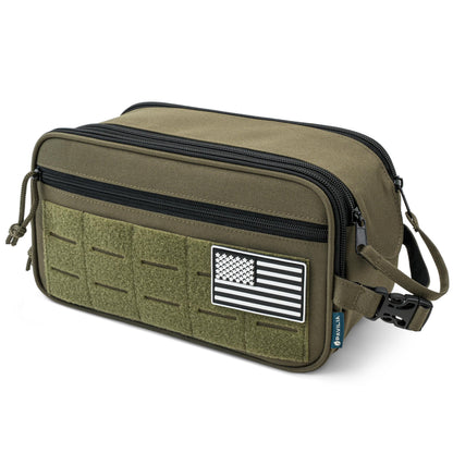 PAVILIA Tactical Toiletry Bag for Men, Travel Hygiene Bag, Military Gear Dopp Kit, Water Resist Molle Accessories Pouch, Mens Shaving Essentials, Gym Bathroom Shower Small Toiletries Tool EDC, Olive
