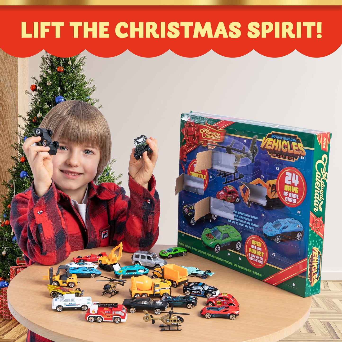 JOYIN 2025 Christmas Advent Calendar, 24 Days Countdown Calendar Diecast Cars Set, Christmas Vehicles Toys for Boys Kids, Classroom Prizes Xmas Gift, Xmas Party Favor Gifts, Advent Calendar Kids