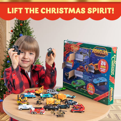 JOYIN 2025 Christmas Advent Calendar, 24 Days Countdown Calendar Diecast Cars Set, Christmas Vehicles Toys for Boys Kids, Classroom Prizes Xmas Gift, Xmas Party Favor Gifts, Advent Calendar Kids