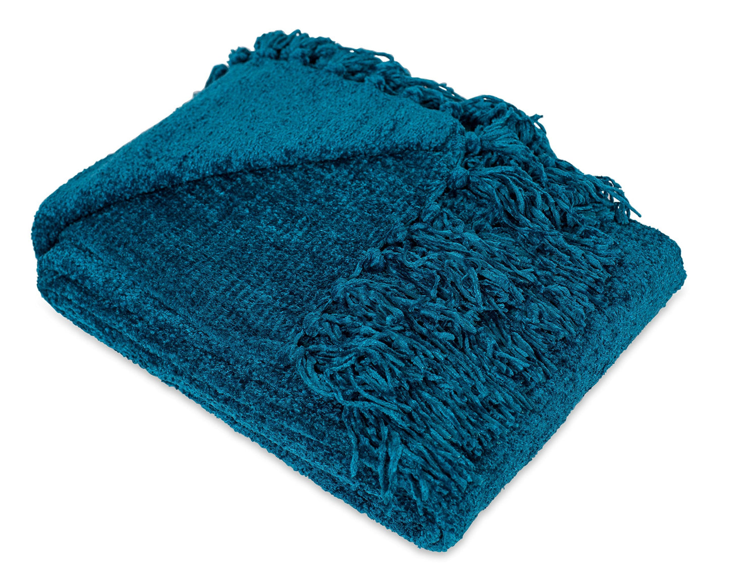 Internet's Best Thick Chenille Throw Blankets - Ultra Soft Sofa Couch Blanket with Fringe - Light Weight Sofa Throw - 100% Microfiber Polyester - Easy Travel - Bed (Teal)