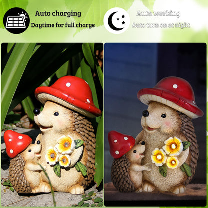 Smadeer Solar Hedgehog Garden Statue Lights for Outdoor Decor, Resin Hedge hog Figurine Lighting Decorations, Patio Yard Lawn Ornaments Birthday Gifts for Women Mom Grandma