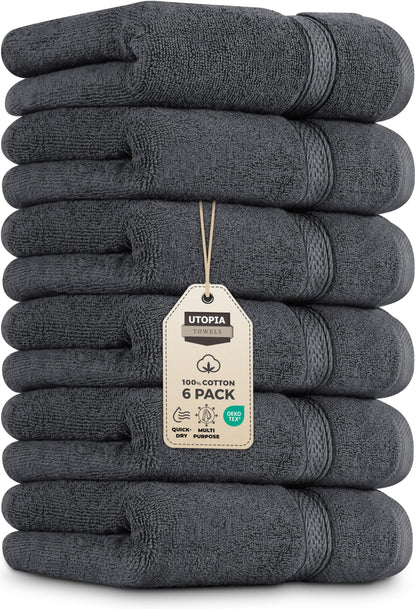 Utopia Towels - Premium Hand Towels - 100% Combed Ring Spun Cotton, Ultra Soft and Highly Absorbent, Extra Large Thick Hand towels 41 x 71 cm, Hotel & Spa Quality Hand Towels (6-Pack) (Grey)