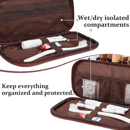 Janhavi Travel Essentials Toiletry Bag, Waterproof PU Leather Initials & Wheat, Groomsmen Gifts, Men's Accessories Organizer, Travel Bags for Men, Birthday Gift Box for Men (Medium, Dark Brown, O)