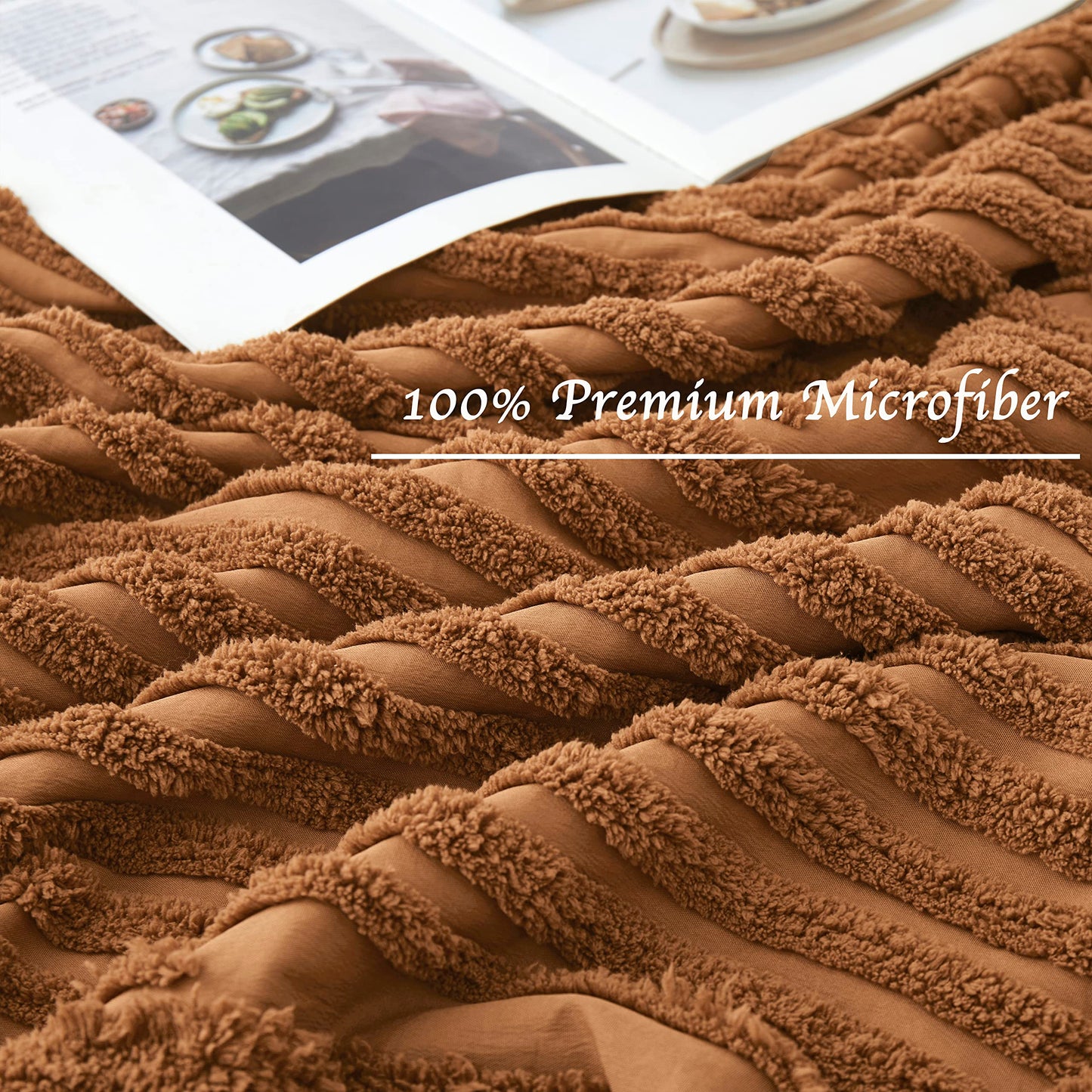 BEDAZZLED Queen Size Duvet Cover, 5 Pieces Pumpkin Brown Textured Duvet Cover Sets, Soft and Breathable Boho Tufted Bedding Comforter Cover Set for Gifts, Comforter Not Included (Pumpkin Brown, Queen)