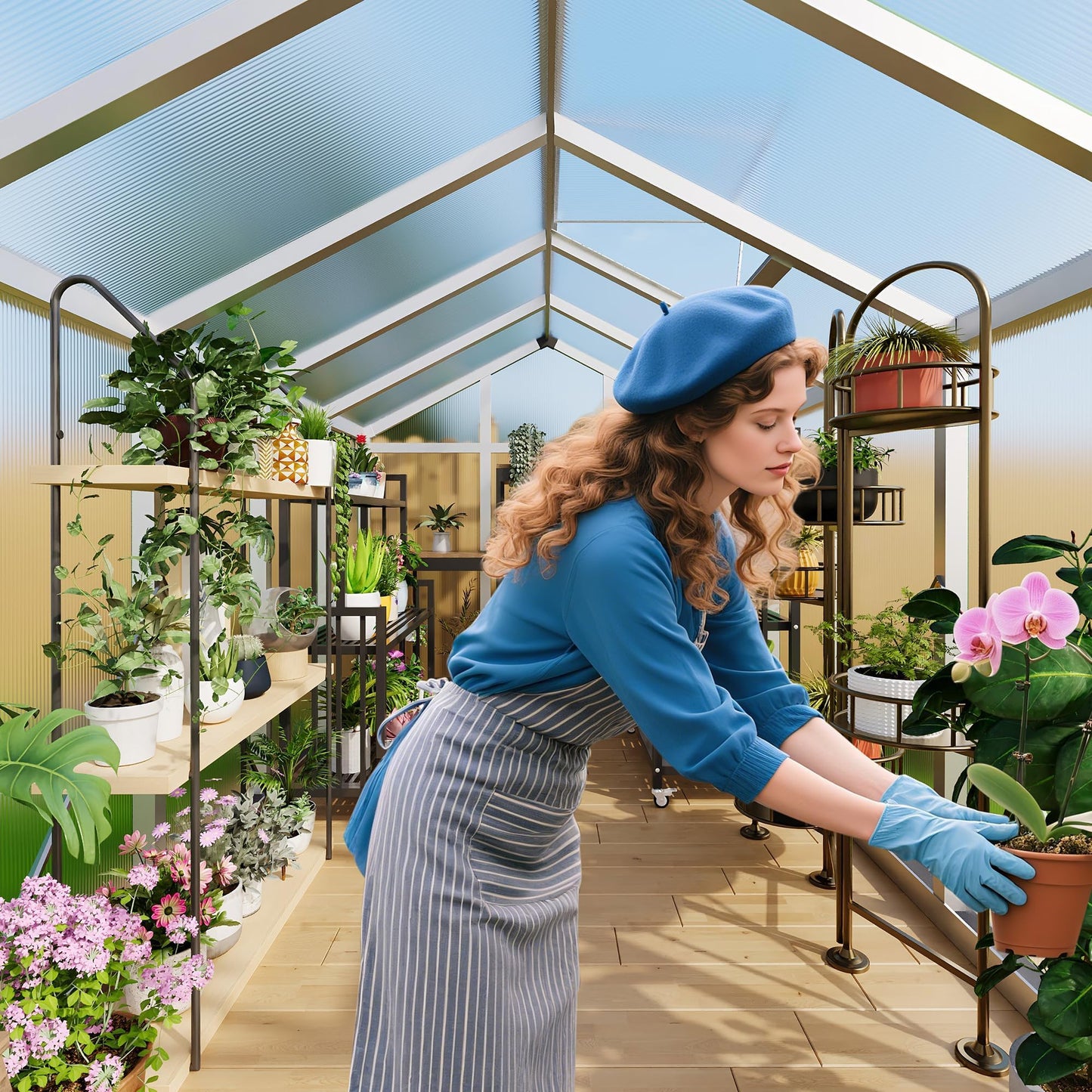 GarveeHome 8X12 FT Greenhouse for Outdoors, Walk-in Greenhouse Kit with Aluminum Frame, Polycarbonate Panels, Adjustable Roof Vent, Sliding Door, Secure Lock for Outside Garden, Patio, Backyard