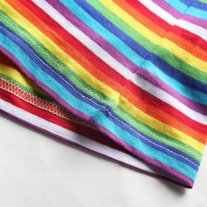 Rainbow T Shirt Women Striped Tee Crew Neck Short Sleeve Stripes Tops Fashion L