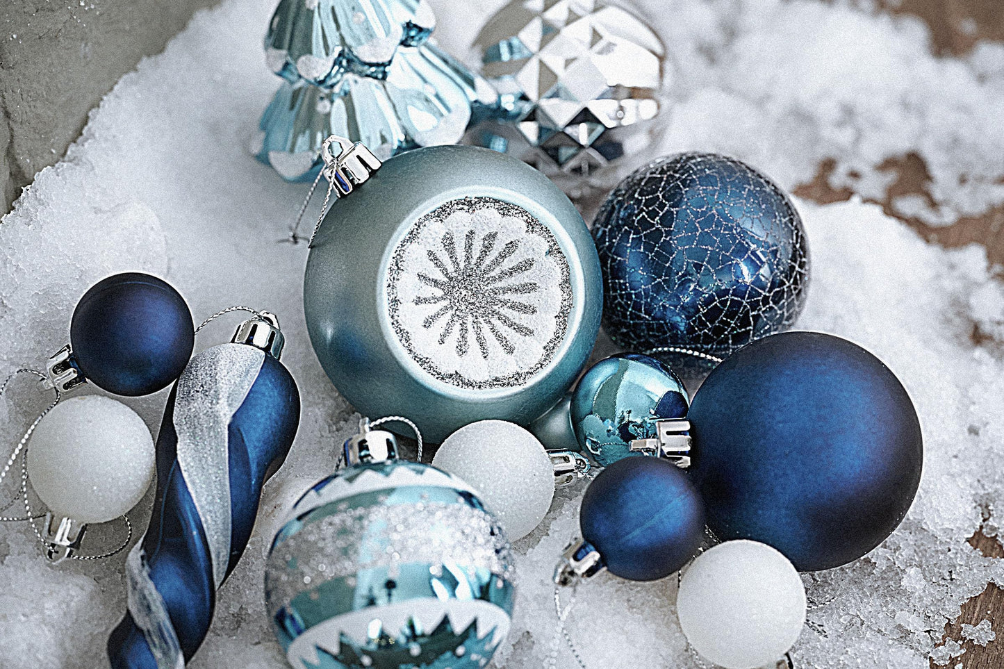 Valery Madelyn Christmas Ornaments Set, 100ct Navy Blue and Silver Shatterproof Christmas Tree Decorations Ball Ornaments Bulk, Winter Wonderland Hanging Ornaments for Xmas Trees Holiday Decor