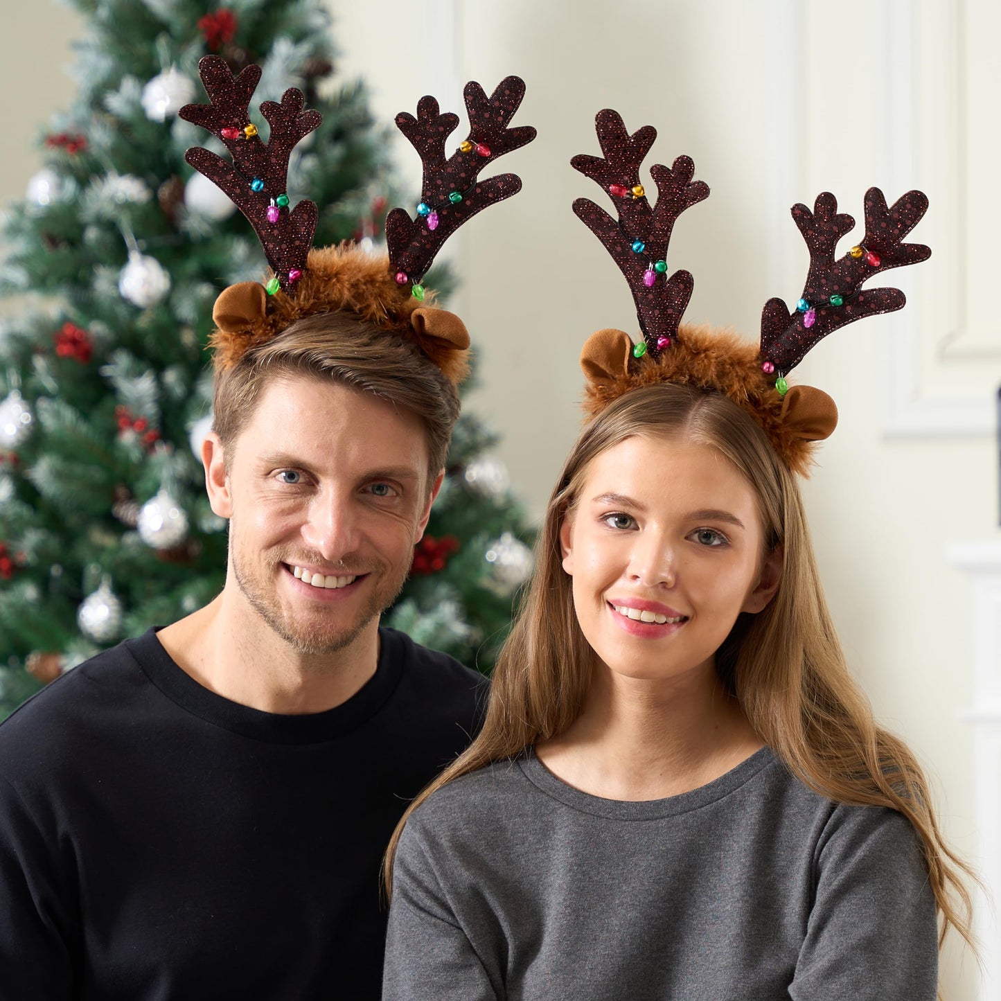 JOYIN 4 PCS Christmas Light Up Antler Headband, Long Antler Headband for Adult Kids Christmas Party Favor Supplies Xmas Accessories Holiday.