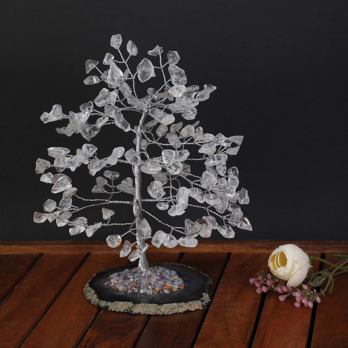 Crocon® Clear Quartz Crystal Wire Tree with Agate Slice Base - Home Decoration, Crystal Gifts, Birthday Gifts for Women & Men, Wedding, Anniversary, House Warming Gift for Her, Mum, Sister & Grandma