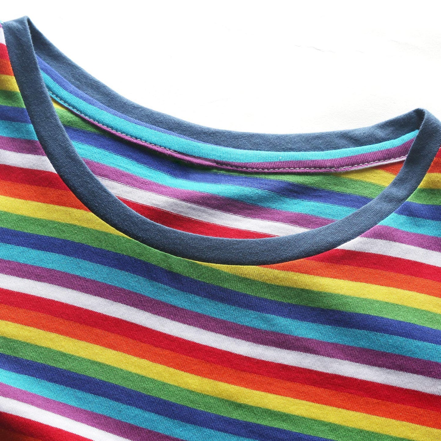 Rainbow T Shirt Women Striped Tee Crew Neck Short Sleeve Stripes Tops Fashion L