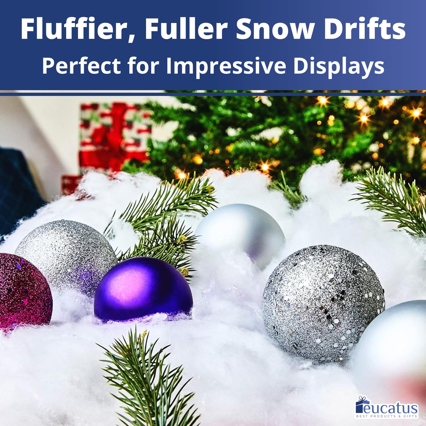Eucatus 1 Pack Fake Snow Fluff Sheet – 15 sqft Fluffy Cotton-Like Christmas Snow for Mantle, Tabletop, Winter Village, Tree Base & Nativity Display Decoration